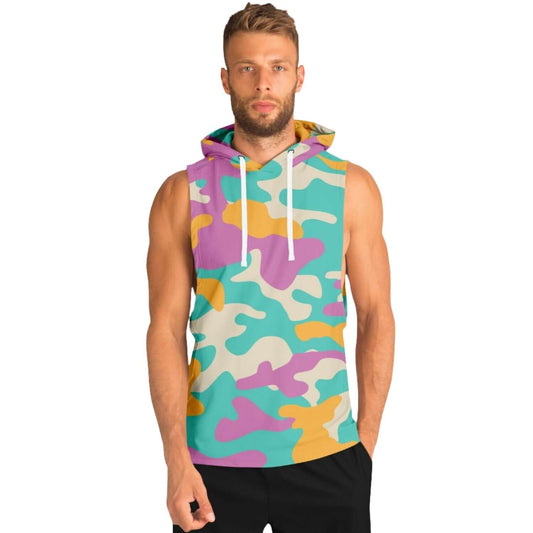 Camo Sleeveless Hoodie | Yellow Orange & Deep Blush