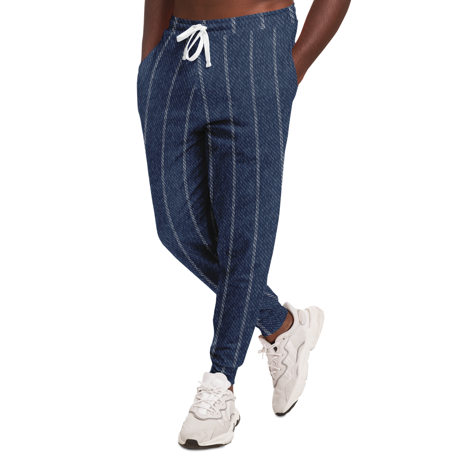 Denim Joggers | Indigo Blue | Pinstriped Fabric Texture