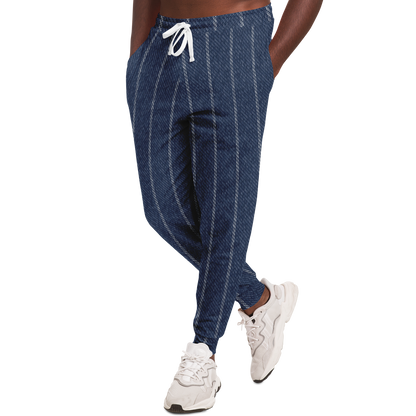 Denim Joggers | Indigo Blue | Pinstriped Fabric Texture