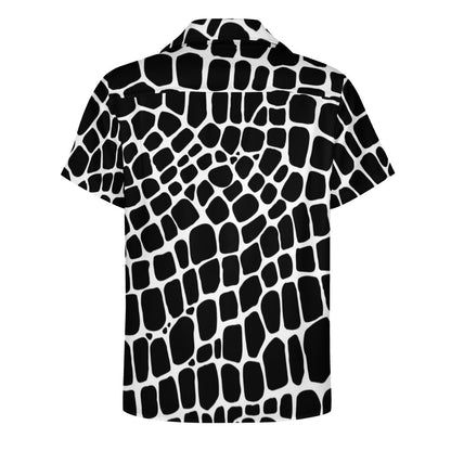 Snake Skin Cuban Collar Shirt | Black & White