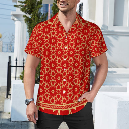 Red Mandala Cuban Collar Shirt
