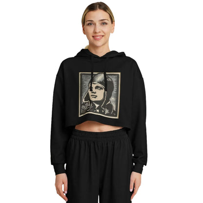 Amelia Earhart Black Cropped Hoodie