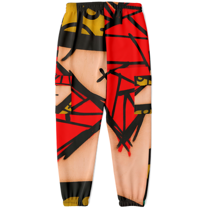 Abstract Red Cargo Sweatpants | HD Print