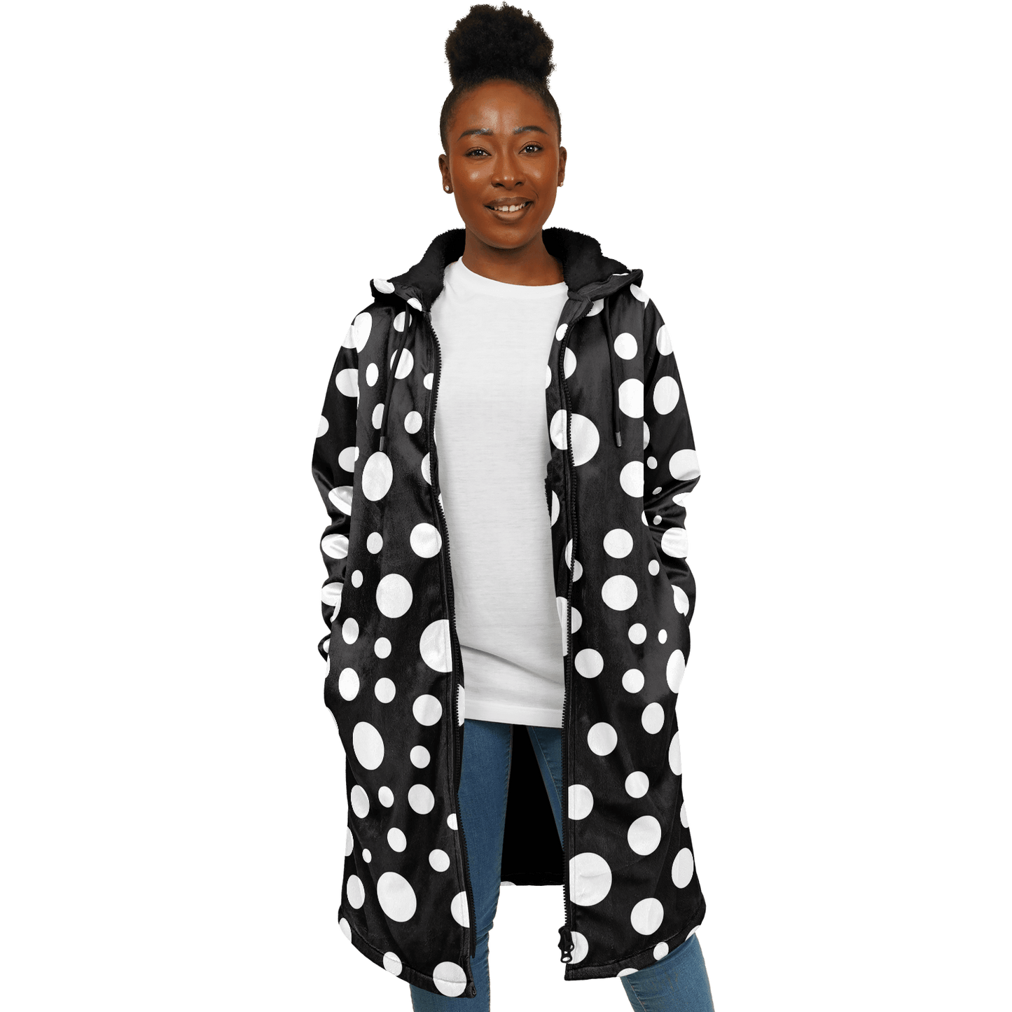 Black & White Polka Dots Cloak With a Zipper