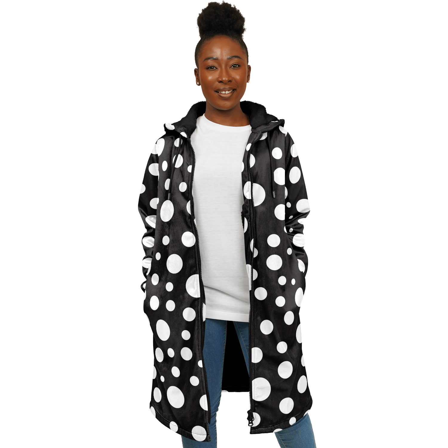 Black & White Polka Dots Cloak With a Zipper