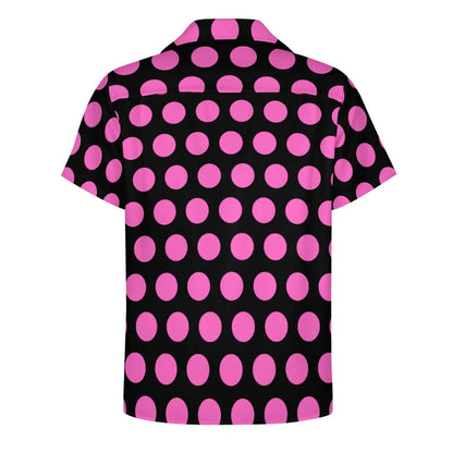 Pink Dots On a Black Cuban Collar Shirt