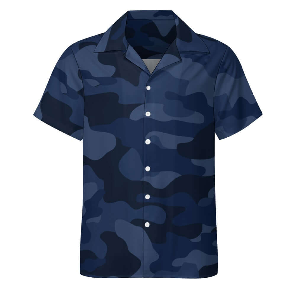 Blue Camouflage Cuban Collar Shirt