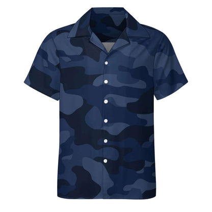 Blue Camouflage Cuban Collar Shirt
