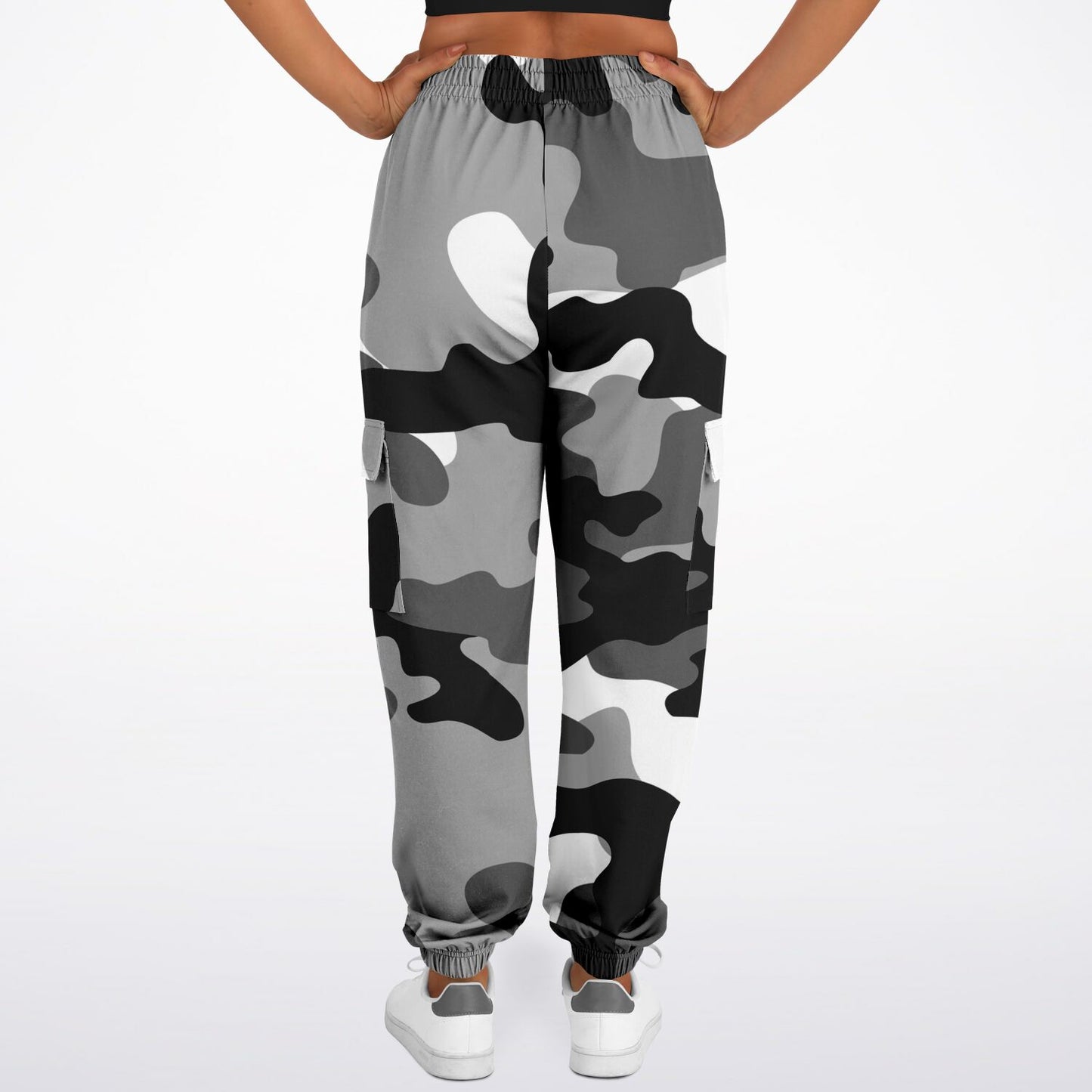 Black Gray & White Camouflage Cargo Sweatpants