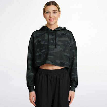 Dark Green Camo Cropped Hoodie