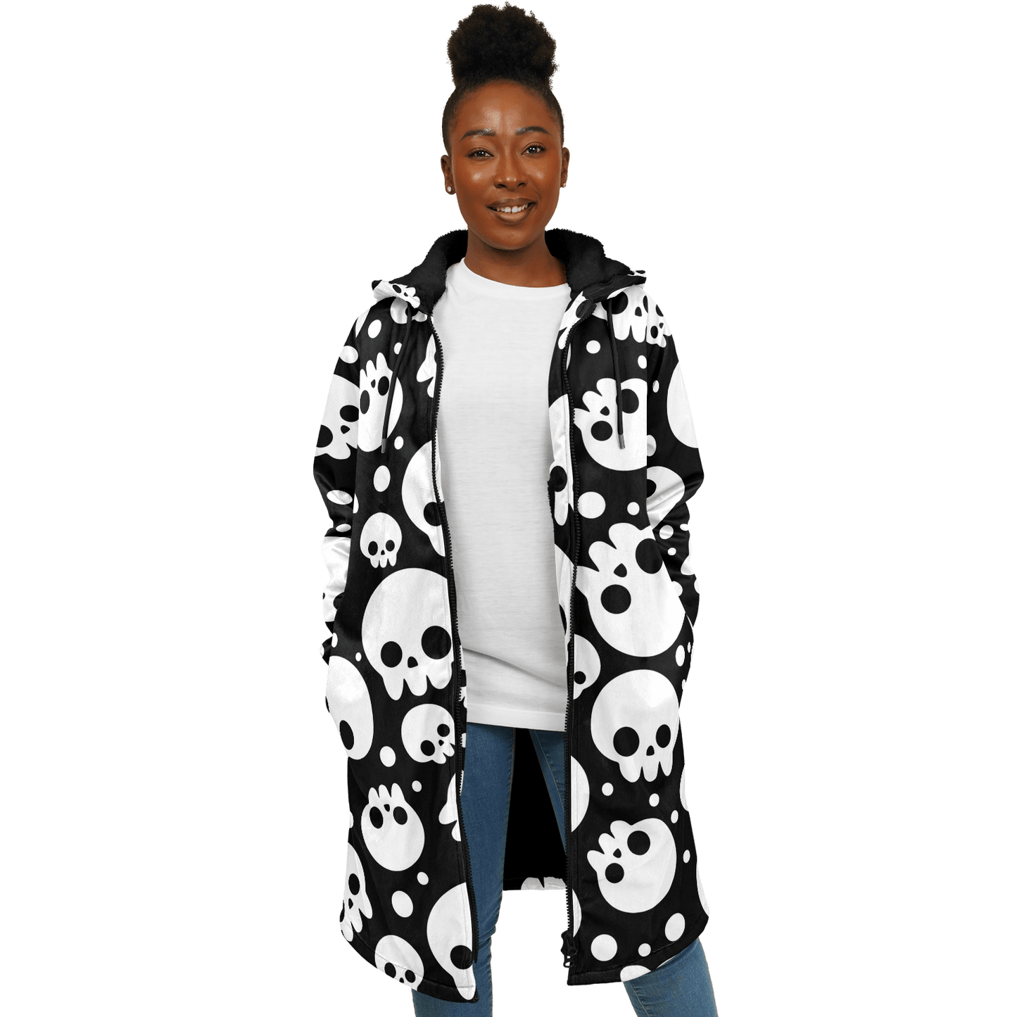 Black & White Skulls Cloak With a Zipper