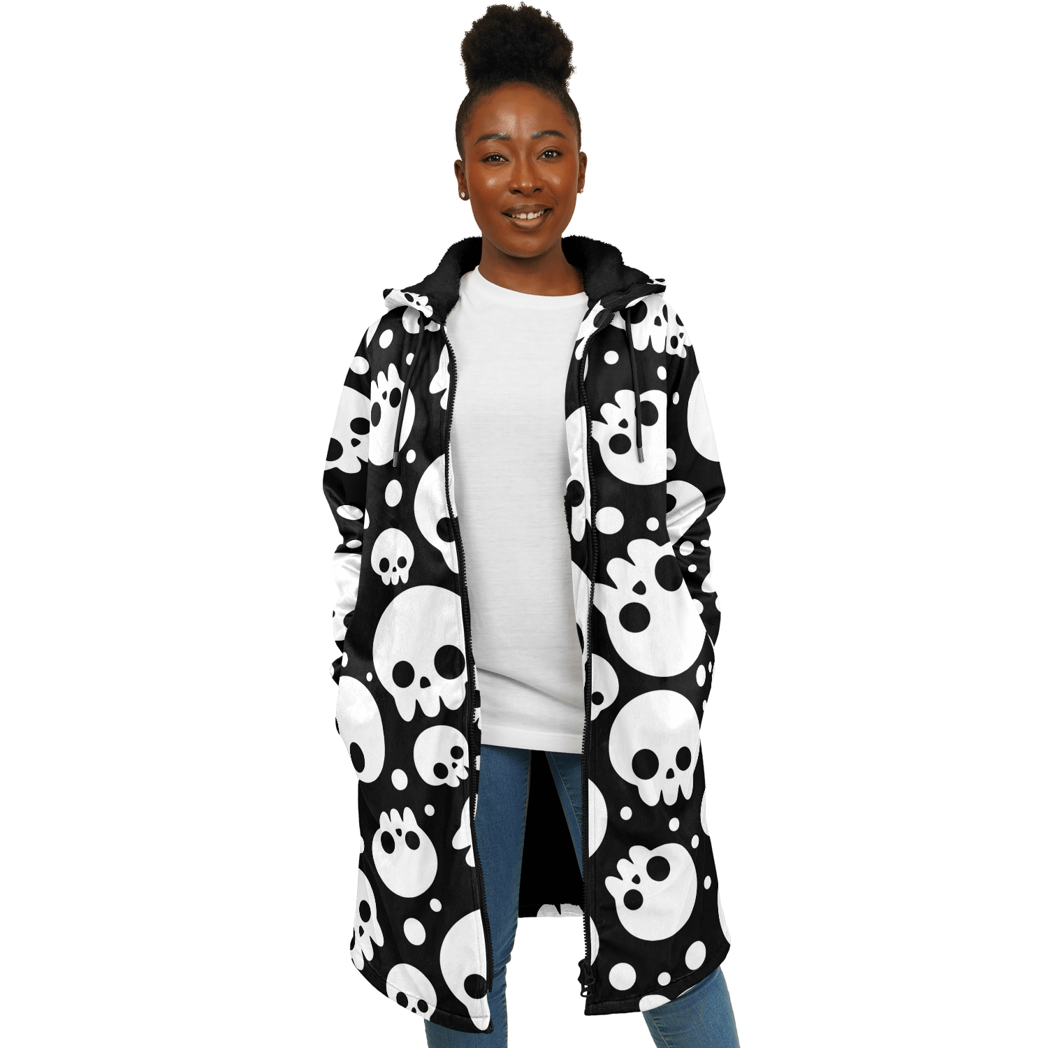 Black & White Skulls Cloak With a Zipper