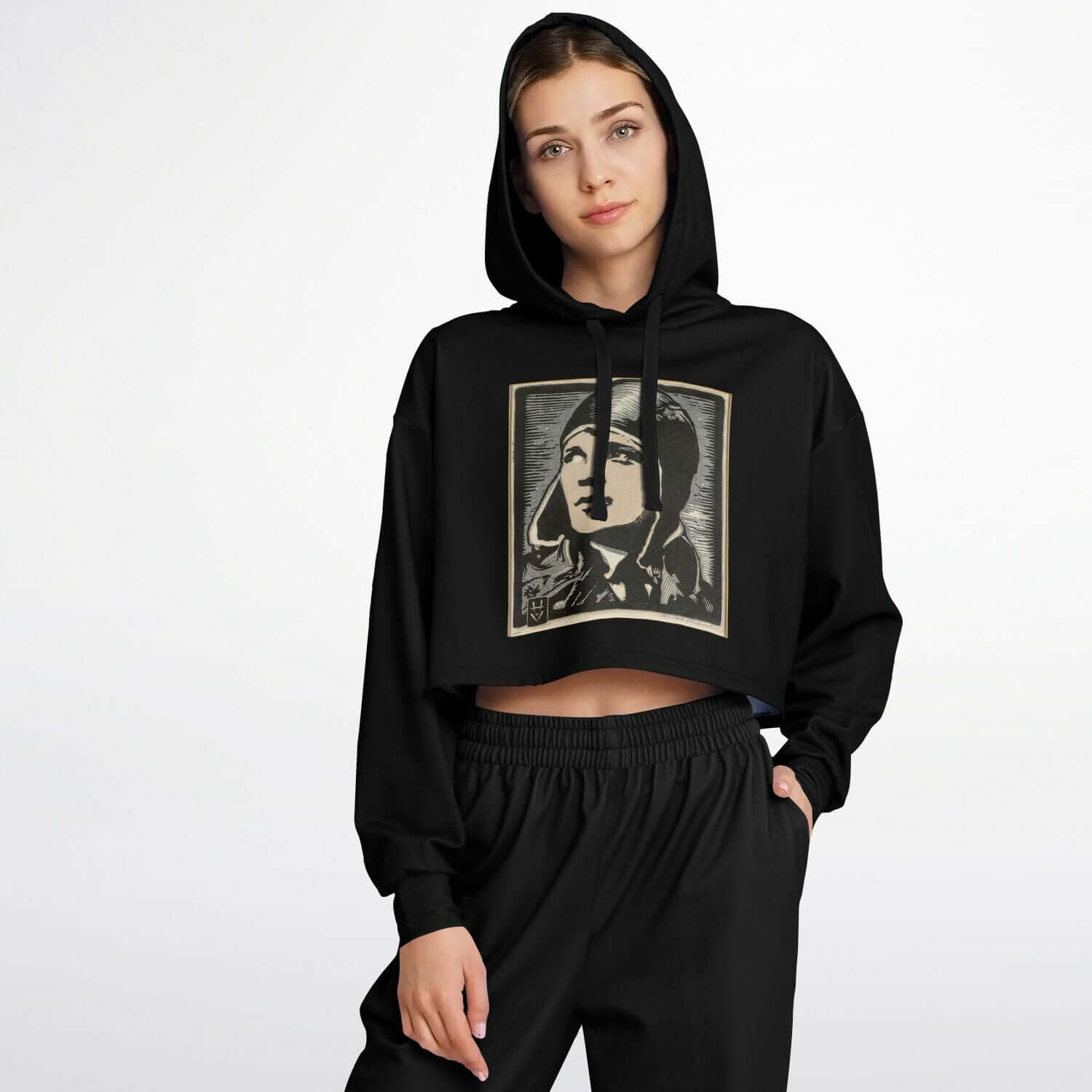 Amelia Earhart Black Cropped Hoodie