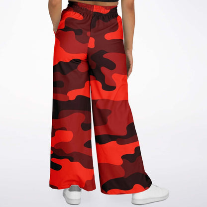 Scarlet Red & Black Camo Wide Leg Pants For Women