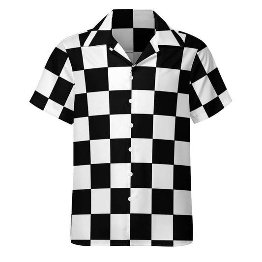 Cuban collar shirt | Black & White Chess Board