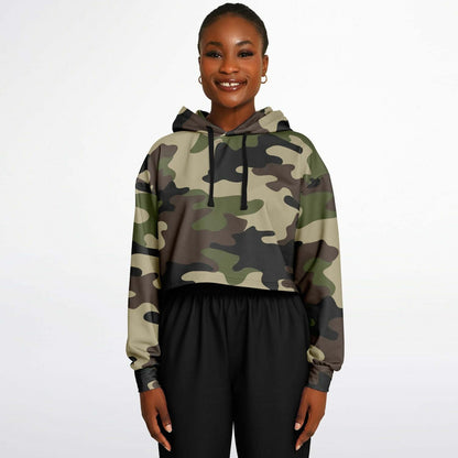 Camo Cropped Hoodie | Mongoose Green & Dark Olive