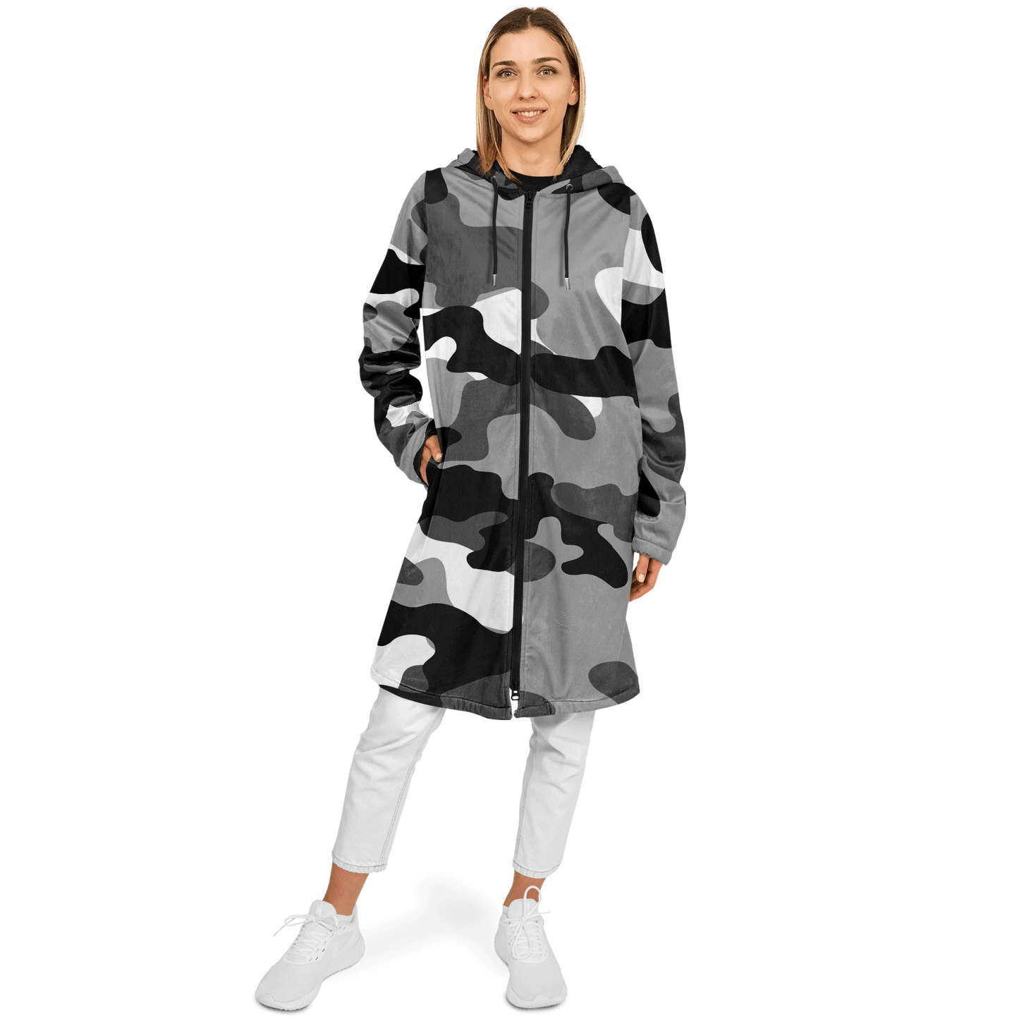 Gray Black & White Camo Cloak With a Zipper