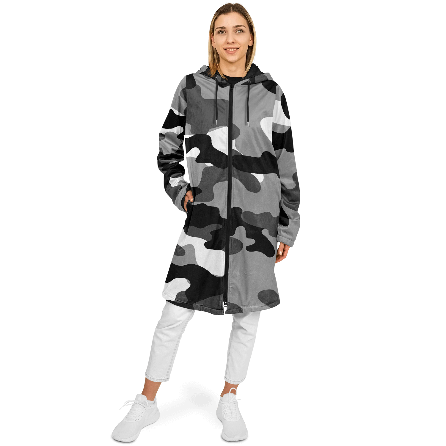 Gray Black & White Camo Cloak With a Zipper