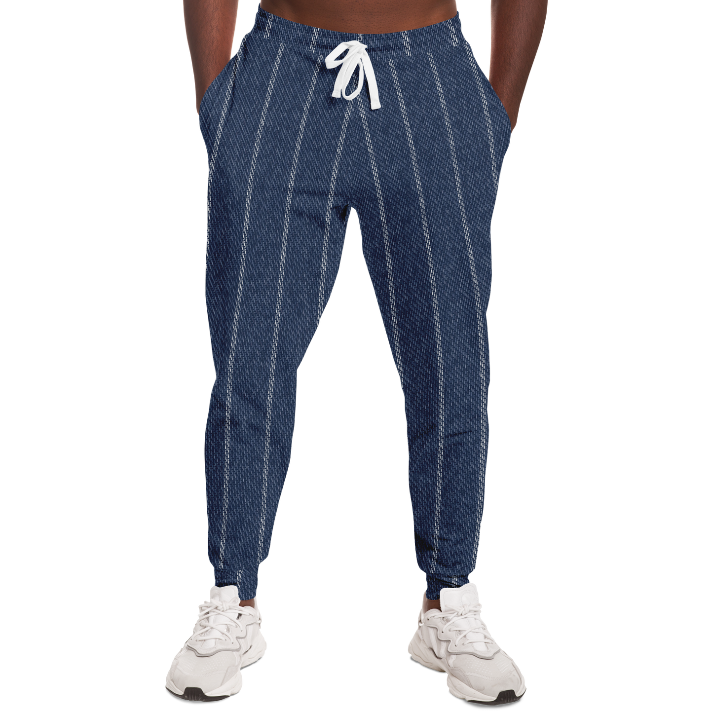 Denim Joggers | Indigo Blue | Pinstriped Fabric Texture