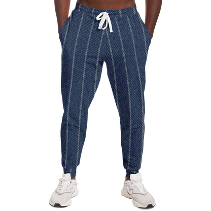 Denim Joggers | Indigo Blue | Pinstriped Fabric Texture