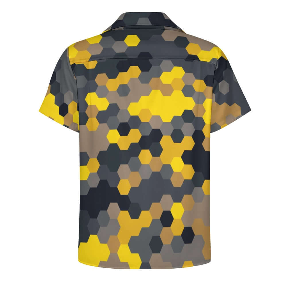 Hexagonal Yellow Black | Cuban Collar Shirt