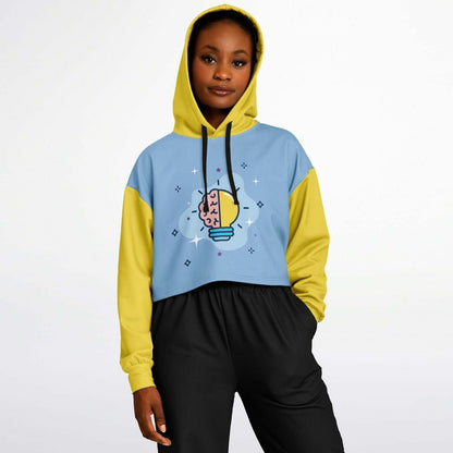 Yellow & Blue Brain Bulb Cropped Hoodie