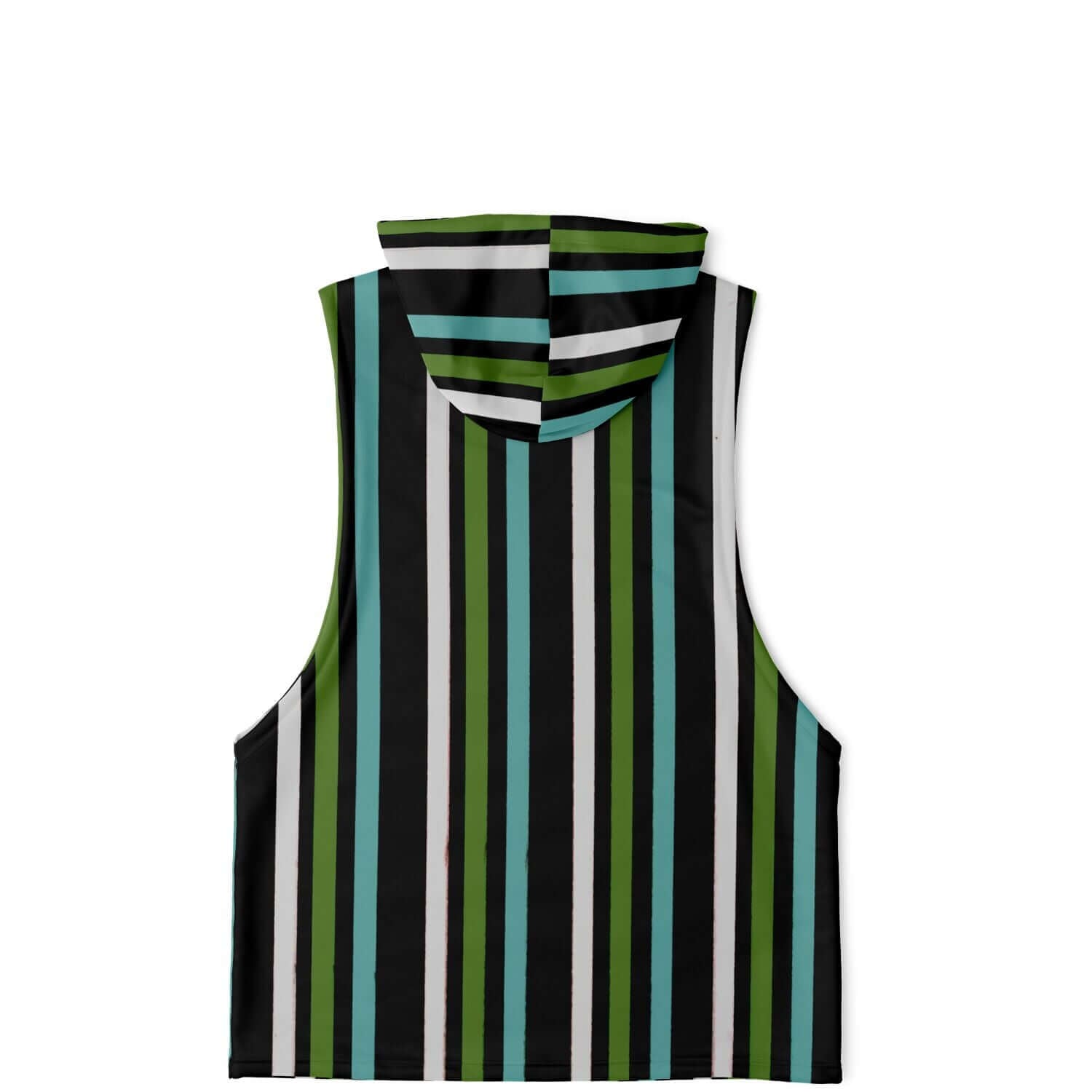 Sleeveless Hoodie For Men | Green White Lines