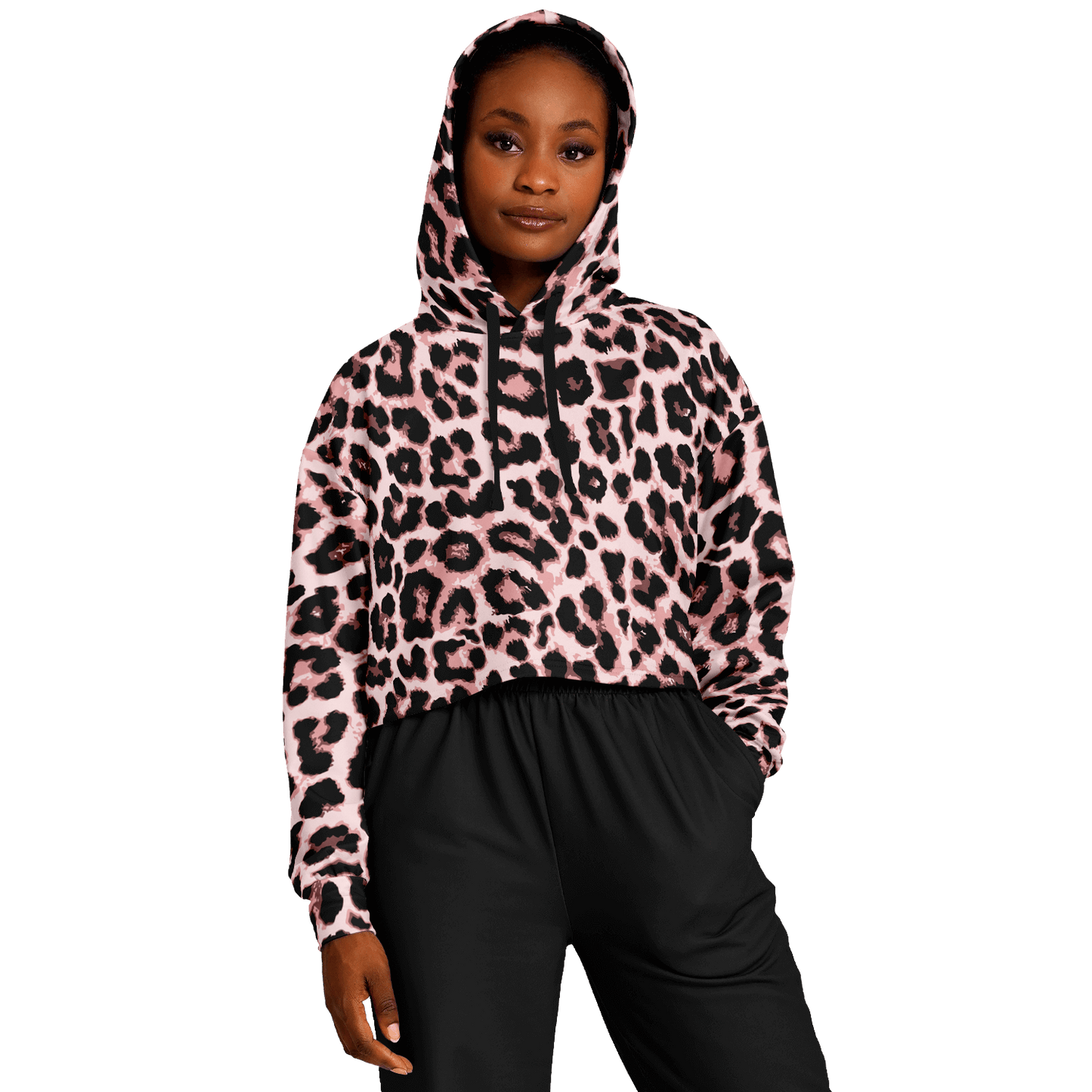 Leopard Cropped Hoodie | Black & Pippin Pattern