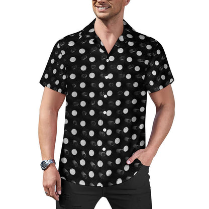 White Dots on a Black Cuban Collar Shirt