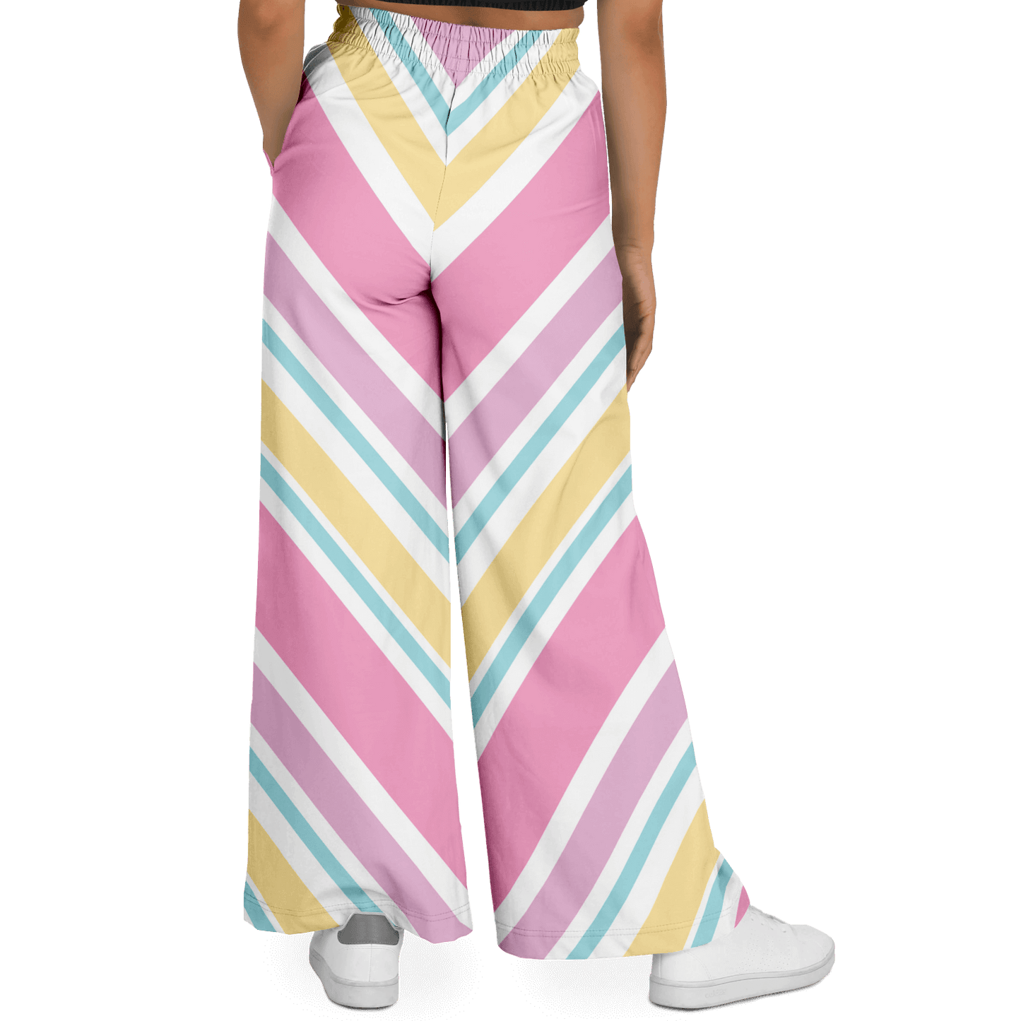 Women's Wide Leg Pants | Pink Yellow White Pastel Rainbow