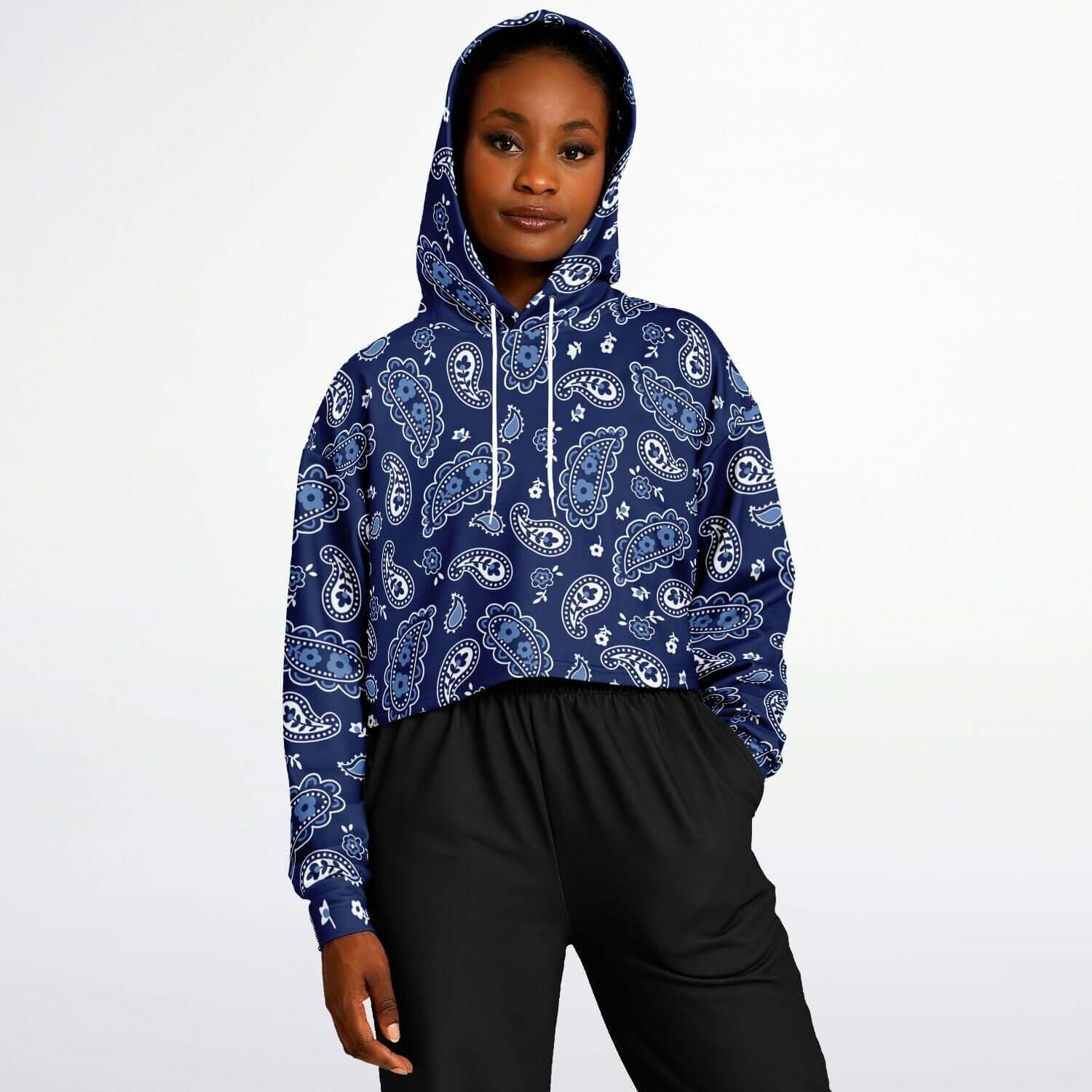 Blue Bandana Cropped Hoodie