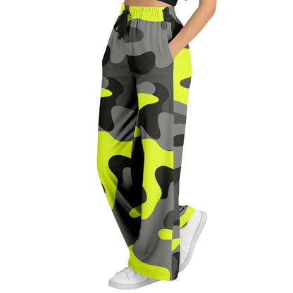 Camo Wide Leg Pants For Women | Olive Black & Yellow