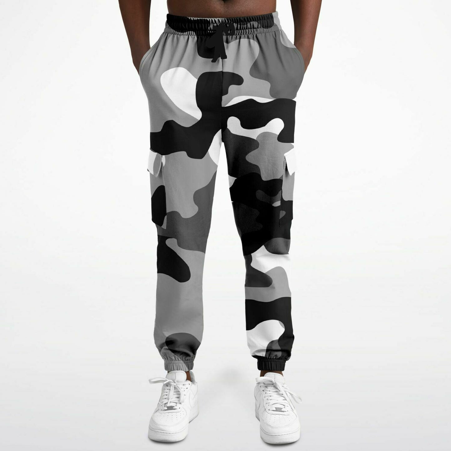 Black Gray & White Camouflage Cargo Sweatpants