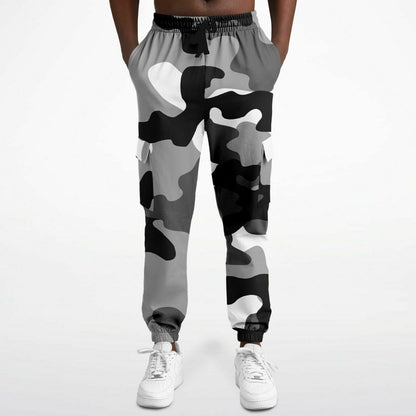 Black Gray & White Camouflage Cargo Sweatpants