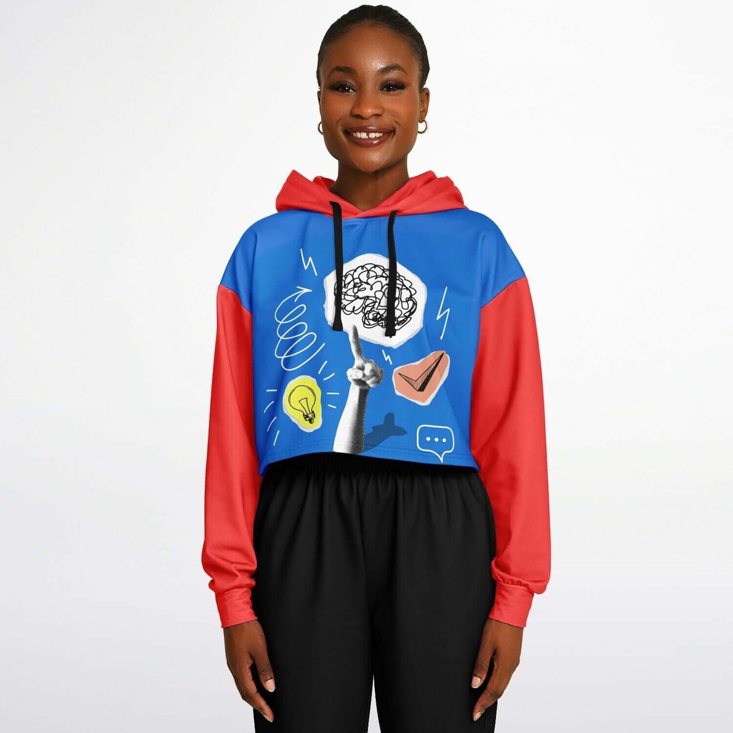 Red & Blue Pop Art Cropped Hoodie