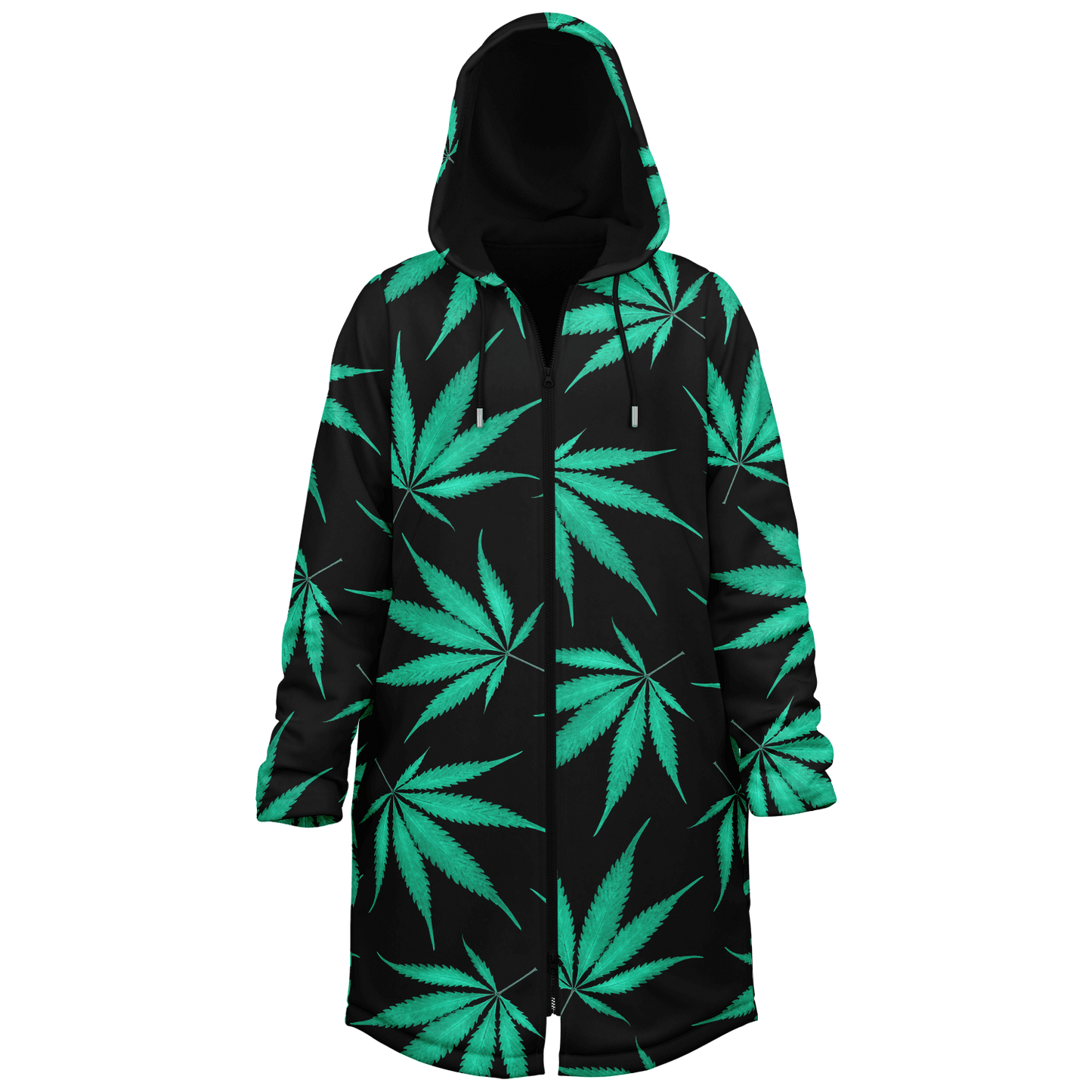 Ganja Cloak | Green Cannabis Leaves on a Black Background