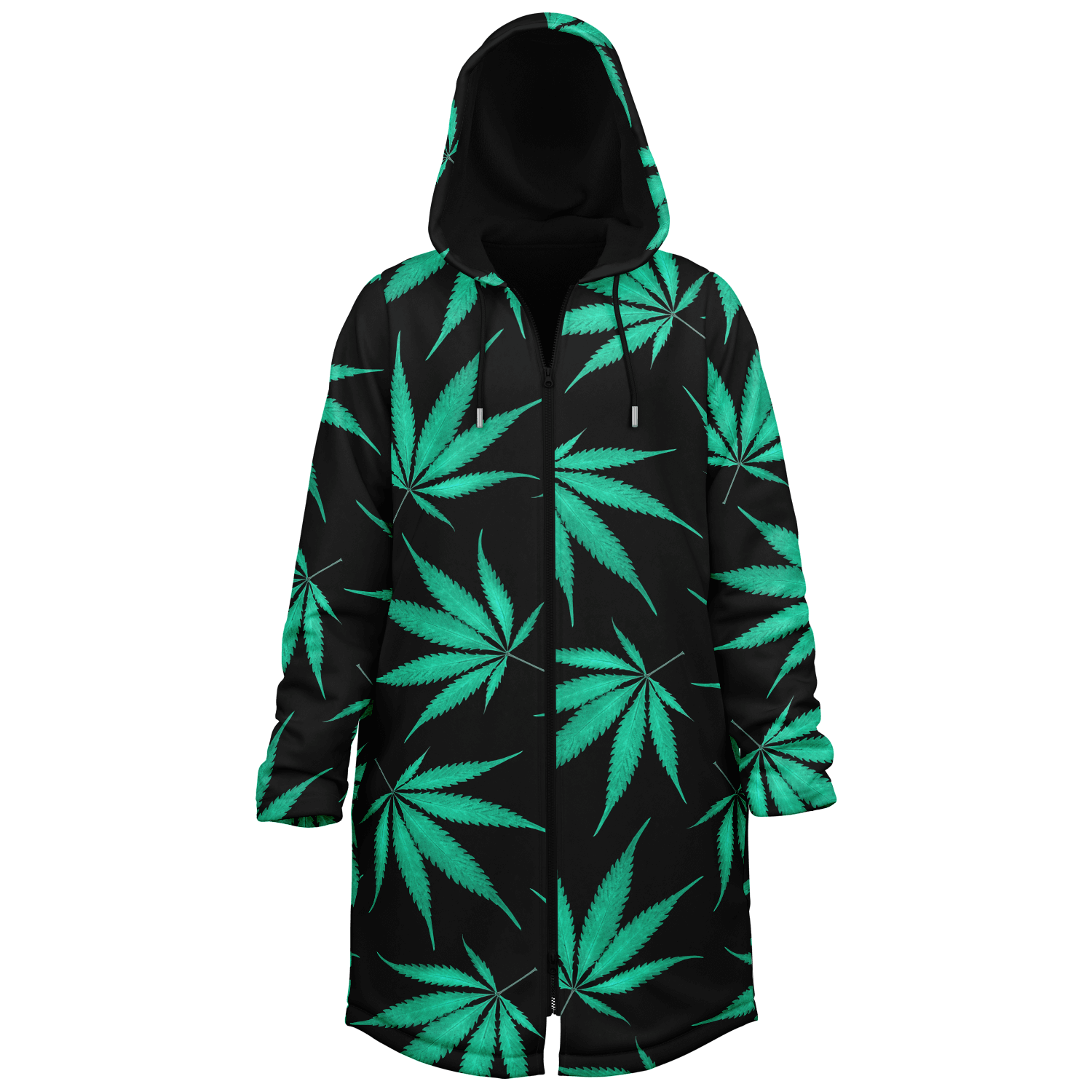 Ganja Cloak | Green Cannabis Leaves on a Black Background