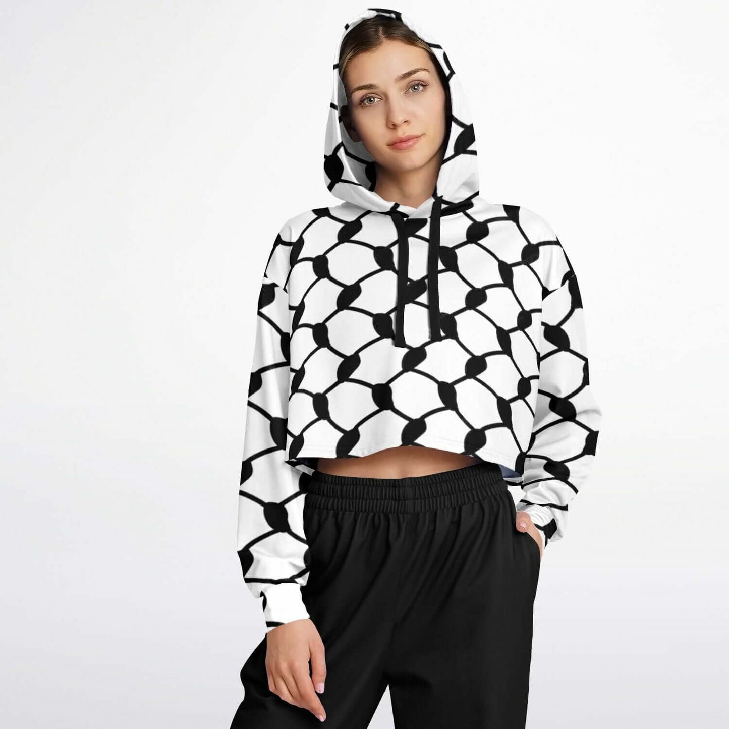 Keffiyeh Cropped Hoodie | Black & White