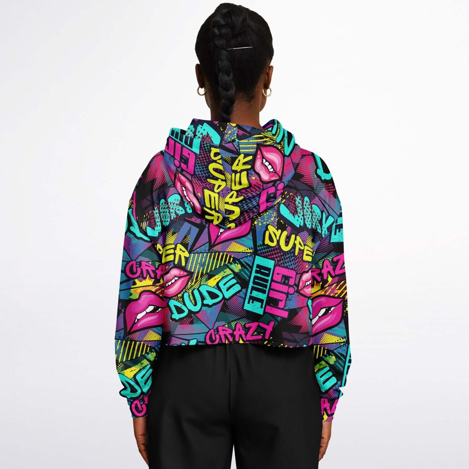 Cropped Hoodie | Pink Hot Lips Pop Art