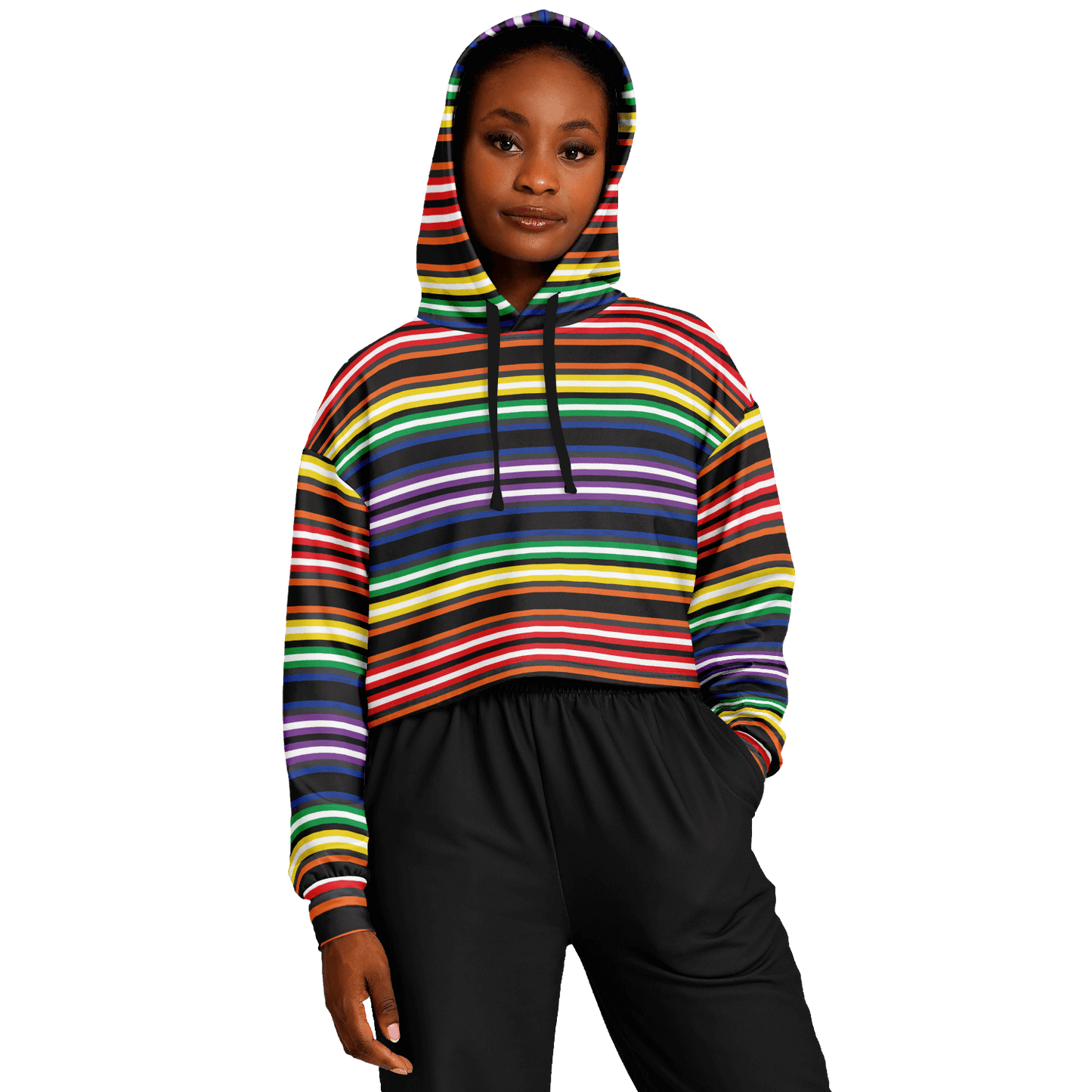 Cropped Hoodie | Rainbow Horizontal Stripes