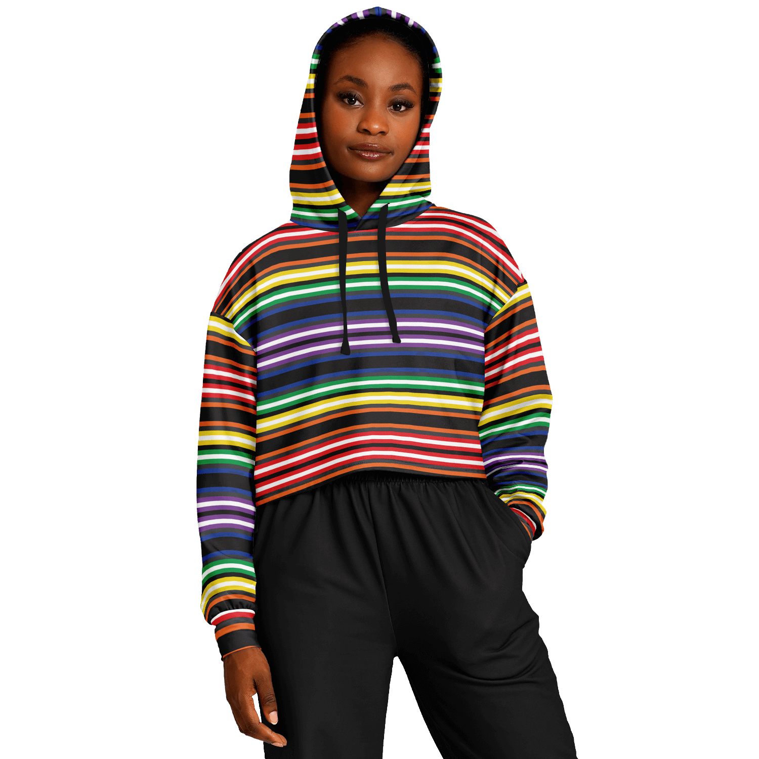 Cropped Hoodie | Rainbow Horizontal Stripes