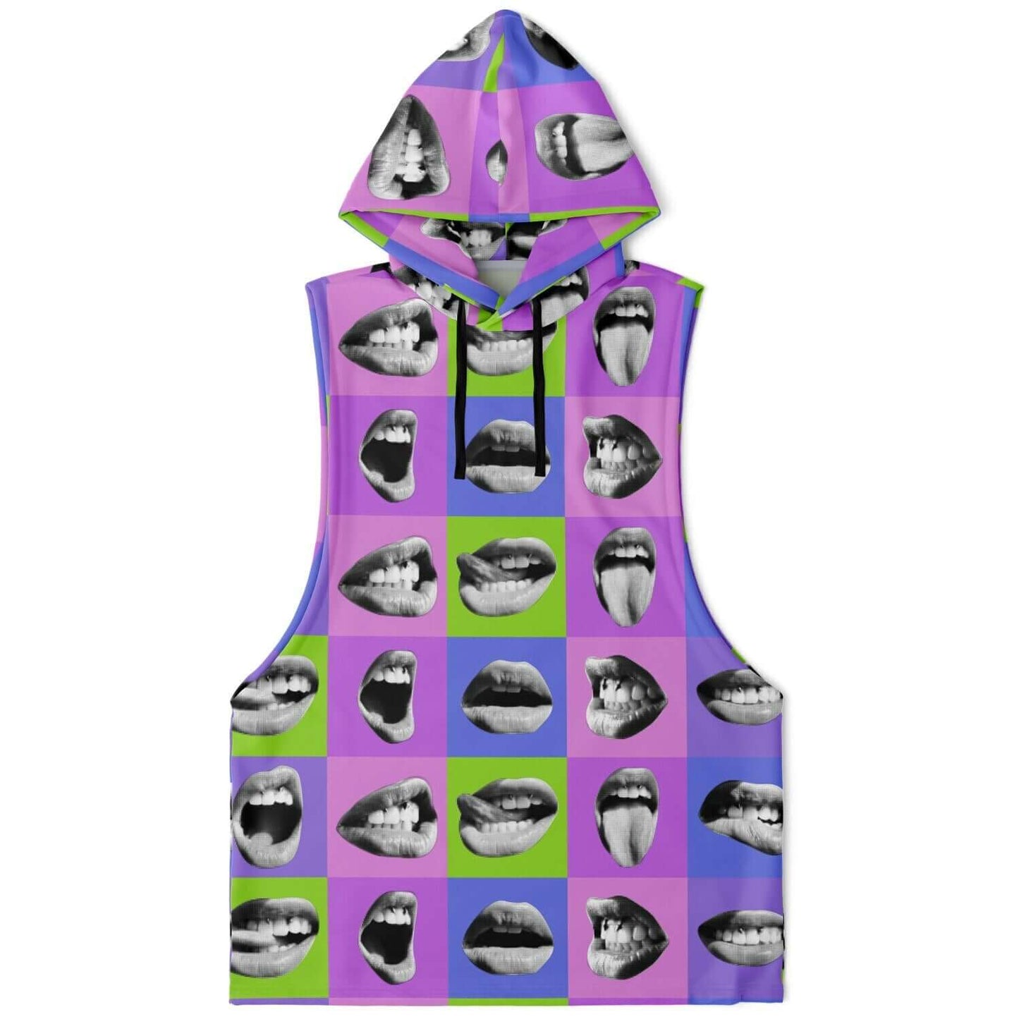 Blue Sleeveless Hoodie | Open Mouth Pop Art