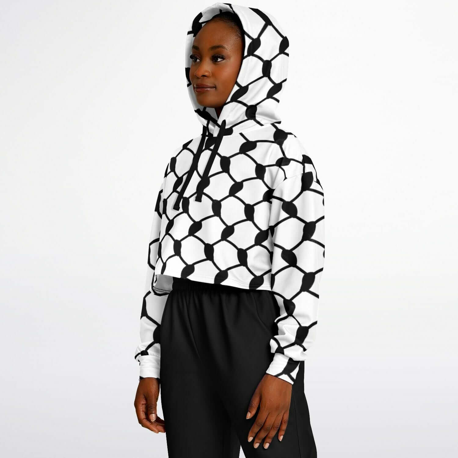 Keffiyeh Cropped Hoodie | Black & White