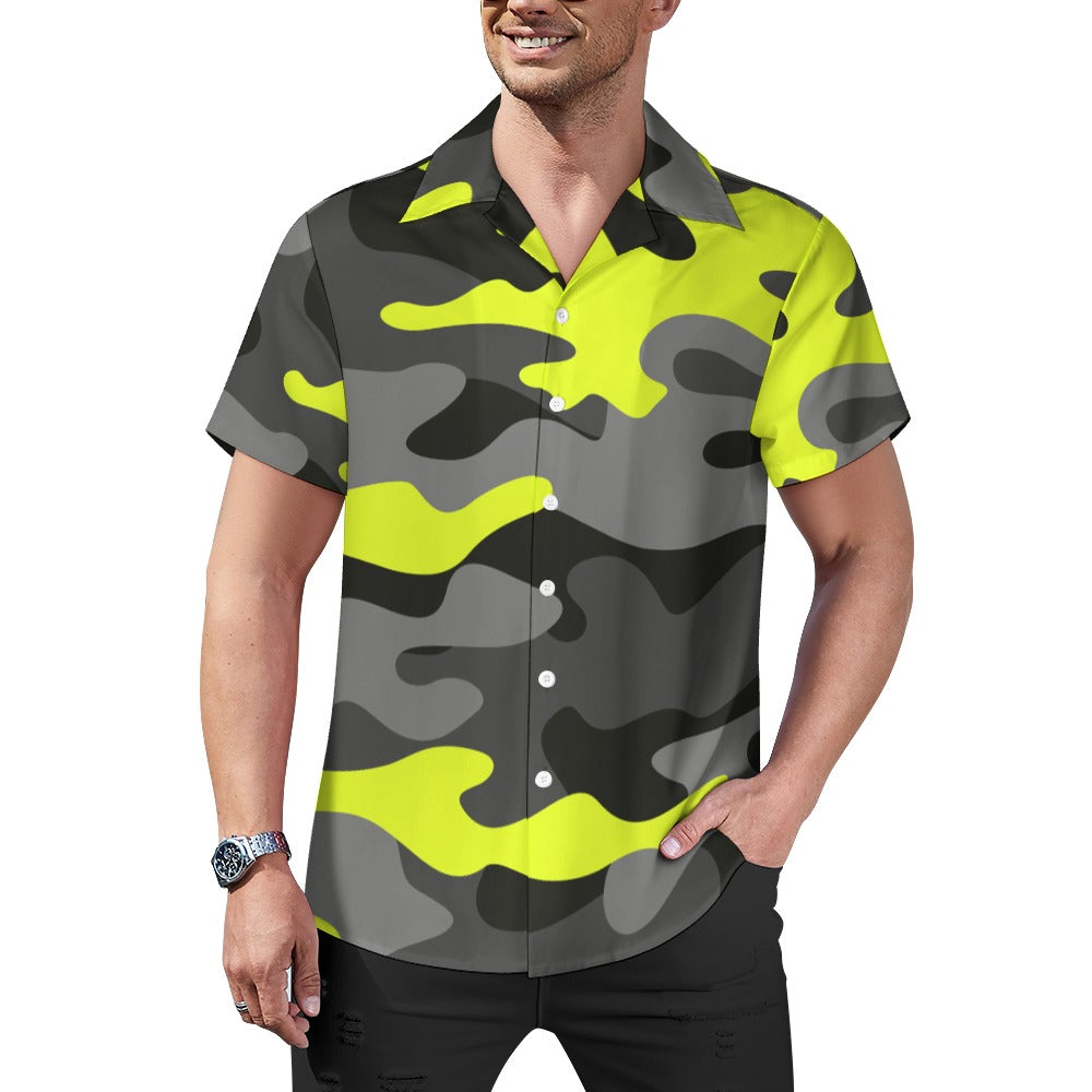 Olive Black & Yellow Camouflage Cuban Collar Shirt