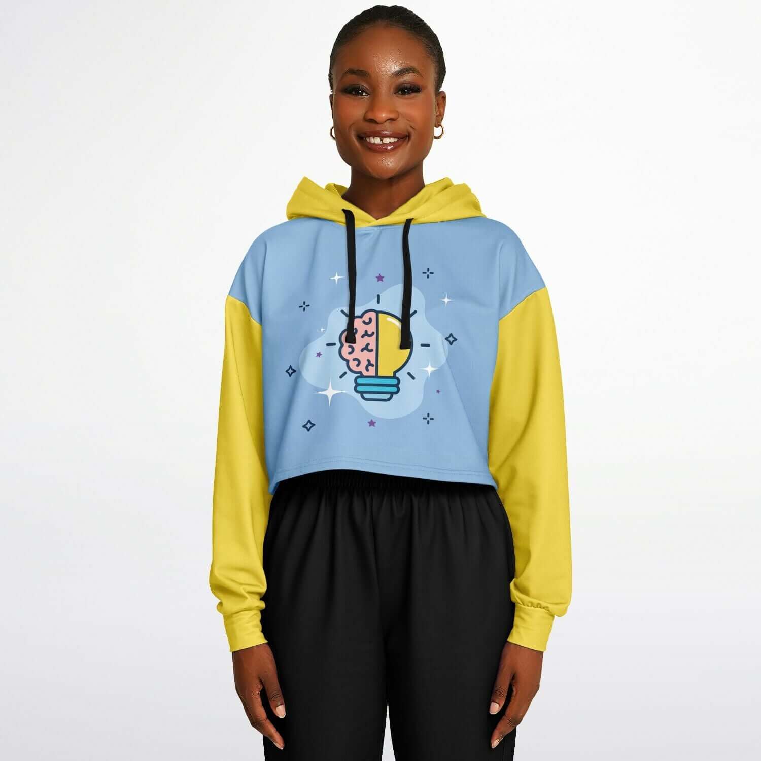 Yellow & Blue Brain Bulb Cropped Hoodie