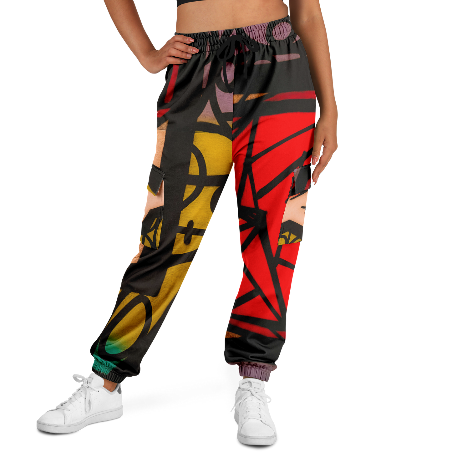 Abstract Red Cargo Sweatpants | HD Print