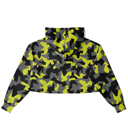 Geometric Camo Cropped Hoodie | Black & Yellow