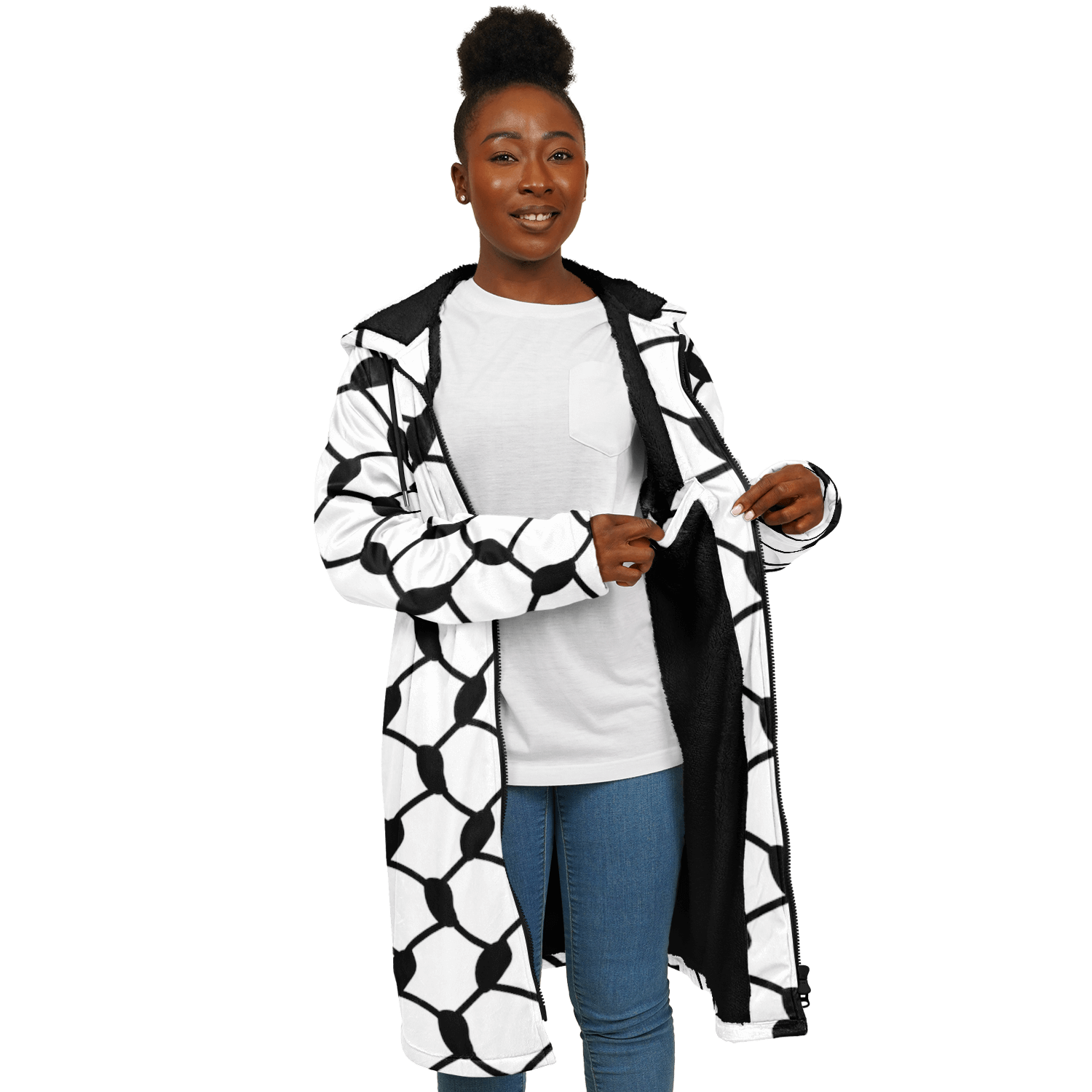 Keffiyeh Cloak With a Zipper | Black & White HD Print