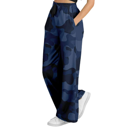 Camo Wide Leg Pants For Women | Deep Blue