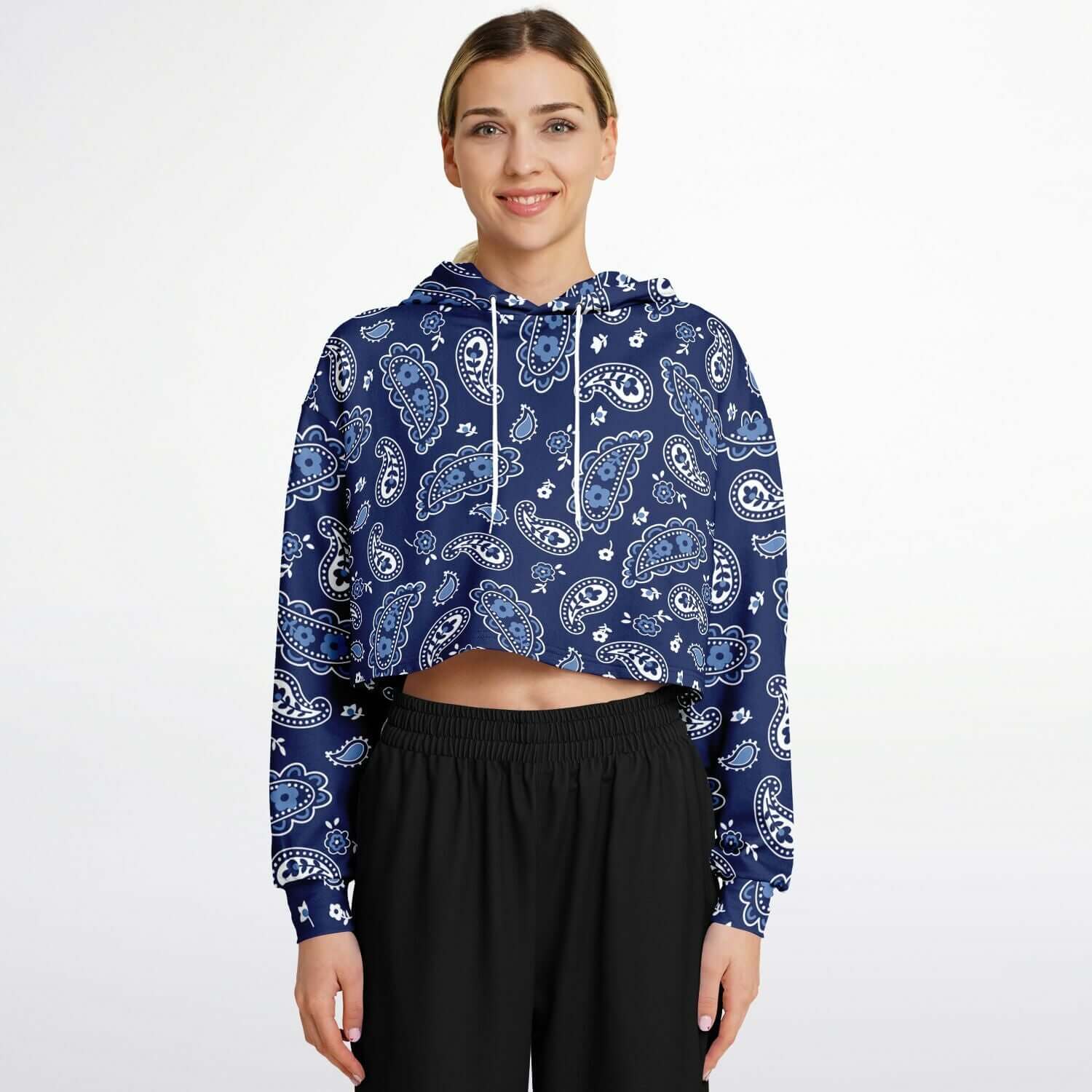 Blue Bandana Cropped Hoodie